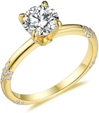 Moissanite 1CT D Color VVS1 Brilliant 14k Gold Plated Round Cut Engagement Wedding Rings 925 Sterling Silver