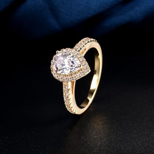Luxurious 18K Gold 3-Piece Halo CZ Ring Set - Round, Oval, Marquise, Pear-Free Shipping