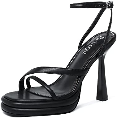 Trendy Black Stiletto Sandals with Platform Sole and Chic Ankle Strap
