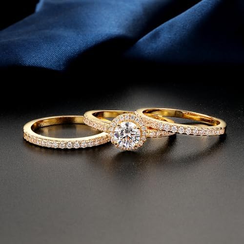 Luxurious 18K Gold 3-Piece Halo Ring Set - Round, Oval, Marquise, Pear CZ Eternity Bands