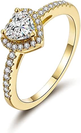 Luxurious 18 Gold Plated Heart-Shaped Halo Cubic Zirconia Ring, Engagement, Wedding, Anniversary Gift