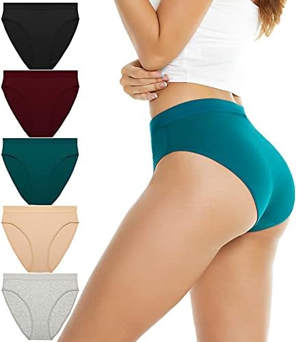 Women’s Cotton Underwear Hi Cut Panties, Solid Briefs Soft Stretchy Ladies Underpants (5-pack)