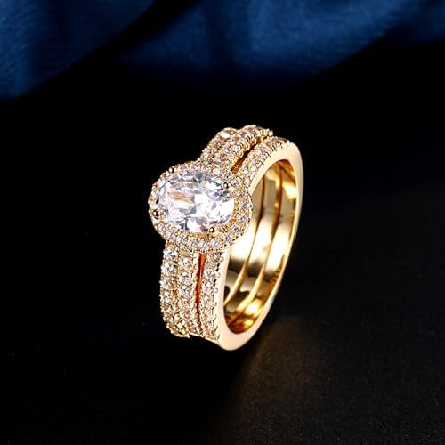 Luxurious 18K Gold 3-Piece Halo Ring Set - Round, Oval, Marquise, Pear CZ Eternity Bands