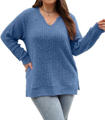 Chic Plus Size Fall Sweaters: V-Neck, Long Sleeve, Casual Tunic Tops (L-4XL)