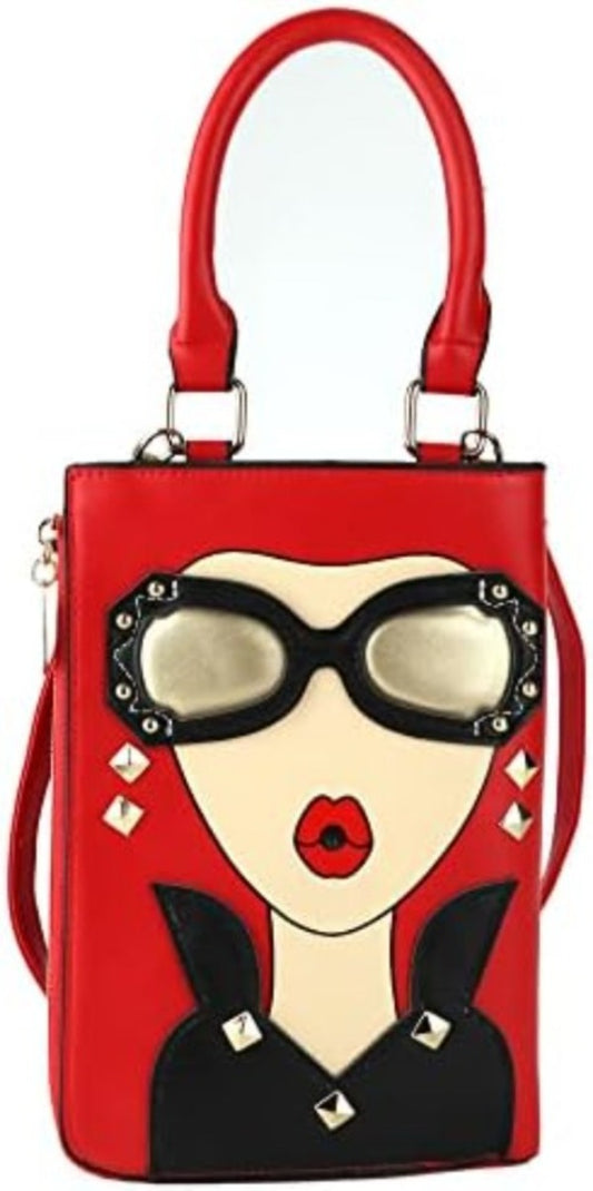 Eye-Catching 3D Lips And Sunglasses Satchel: Trendy Crossbody Clutch with Elegant Top Handle - Unique Shoulder Handbag