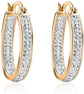 18K Gold Plated Inside Out Crystal Hoop Earrings-Free Shipping