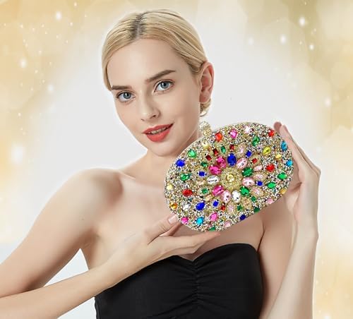 Luxurious Jewel-Tone Rhinestone Clutch Evening Bag: A Statement Clutch for Special Occasions