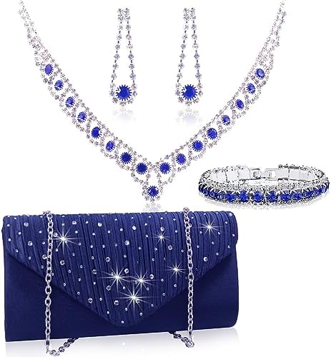 Elegant Women's Clutch & Jewelry Set - Necklace, Earrings, Bracelet & Ring