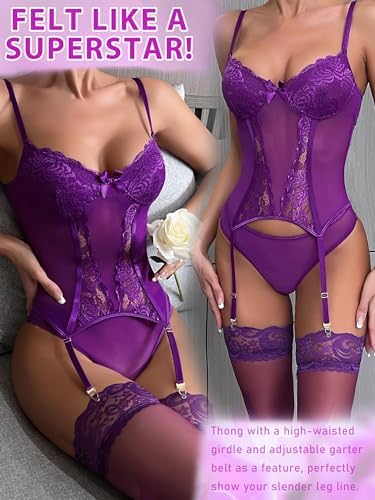 3pc.Sexy Lace Lingerie Set with Garter Belt   - Seductive Elegance for Unforgettable Nights