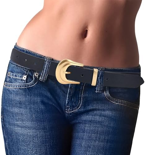 Women's 1.1" Leather Belts with Golden Buckle - Versatile for Jeans & Dresses
