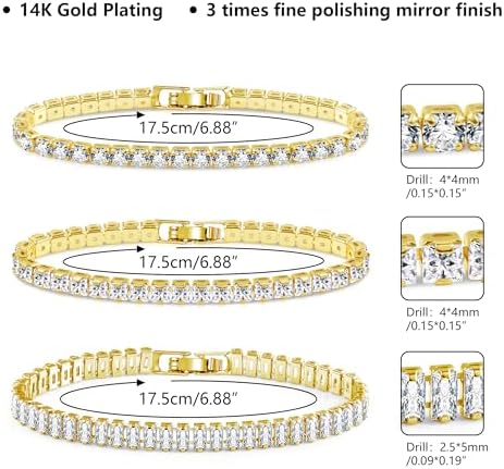 14K Gold & White Gold Plated Tennis Bracelet Set - 3PC Cubic Zirconia Classic