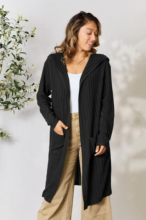 Stylish Ribbed Open Front Long Sleeve Cardigan for Women
