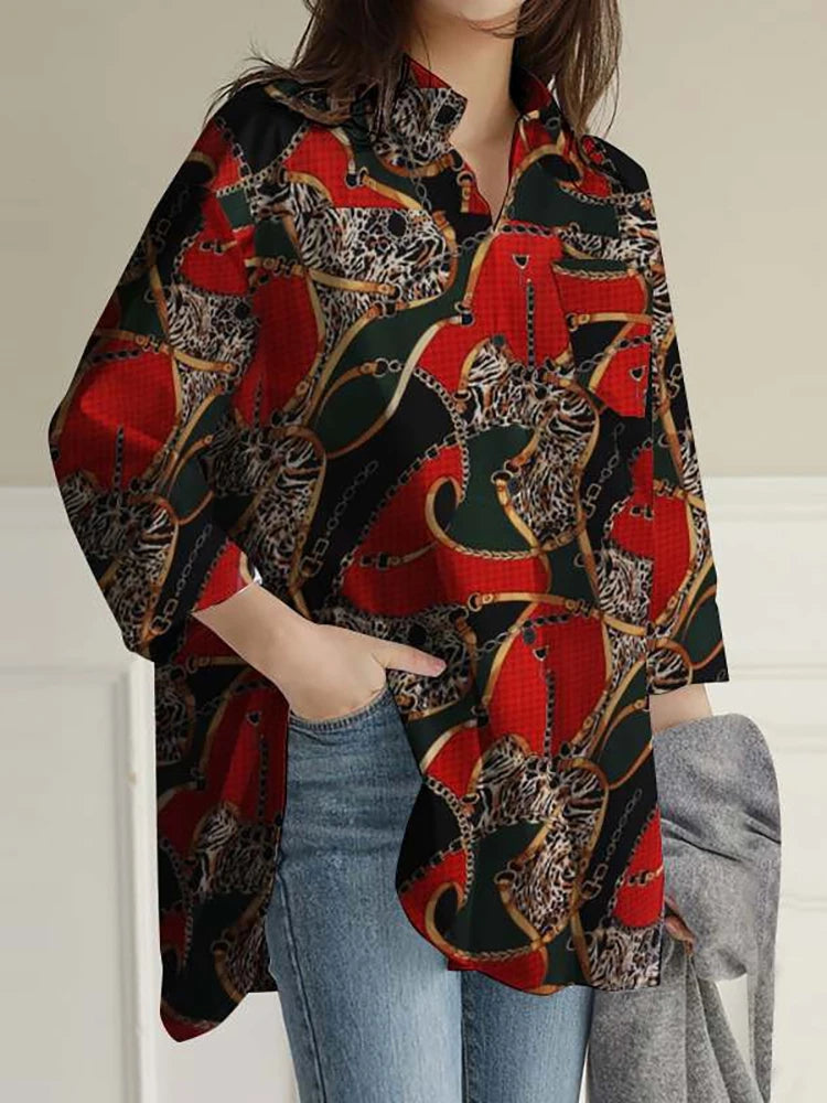 Elegant Vintage Inspired Split-Hem Top – Casual Chic Oversized Shirt for Sophisticated Comfort