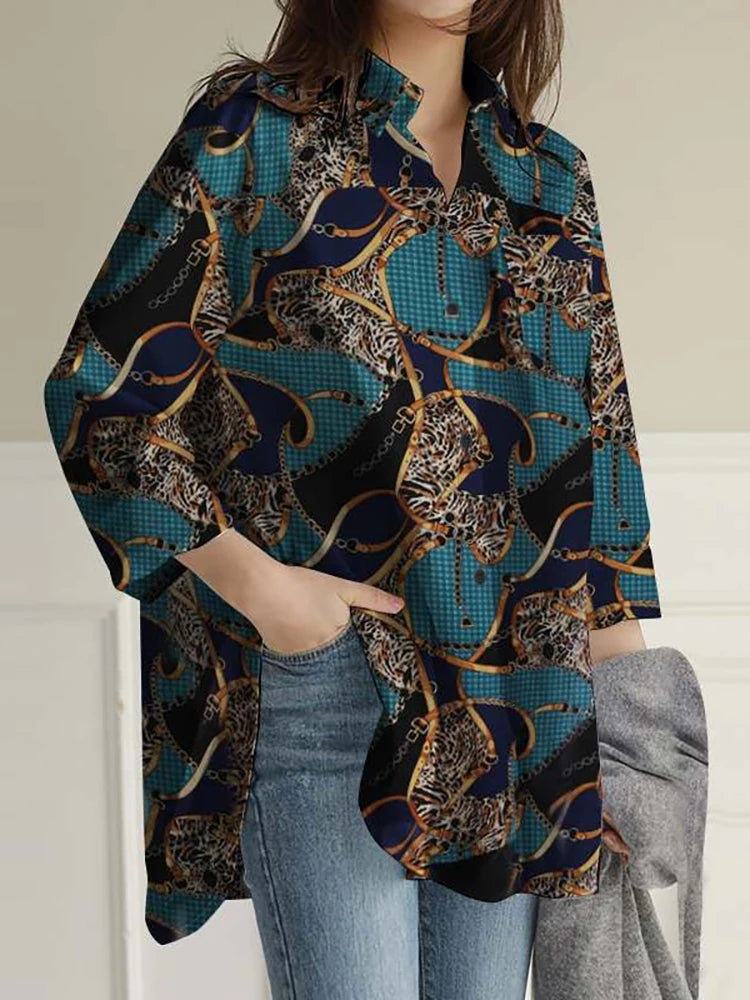 Elegant Vintage Inspired Split-Hem Top – Casual Chic Oversized Shirt for Sophisticated Comfort