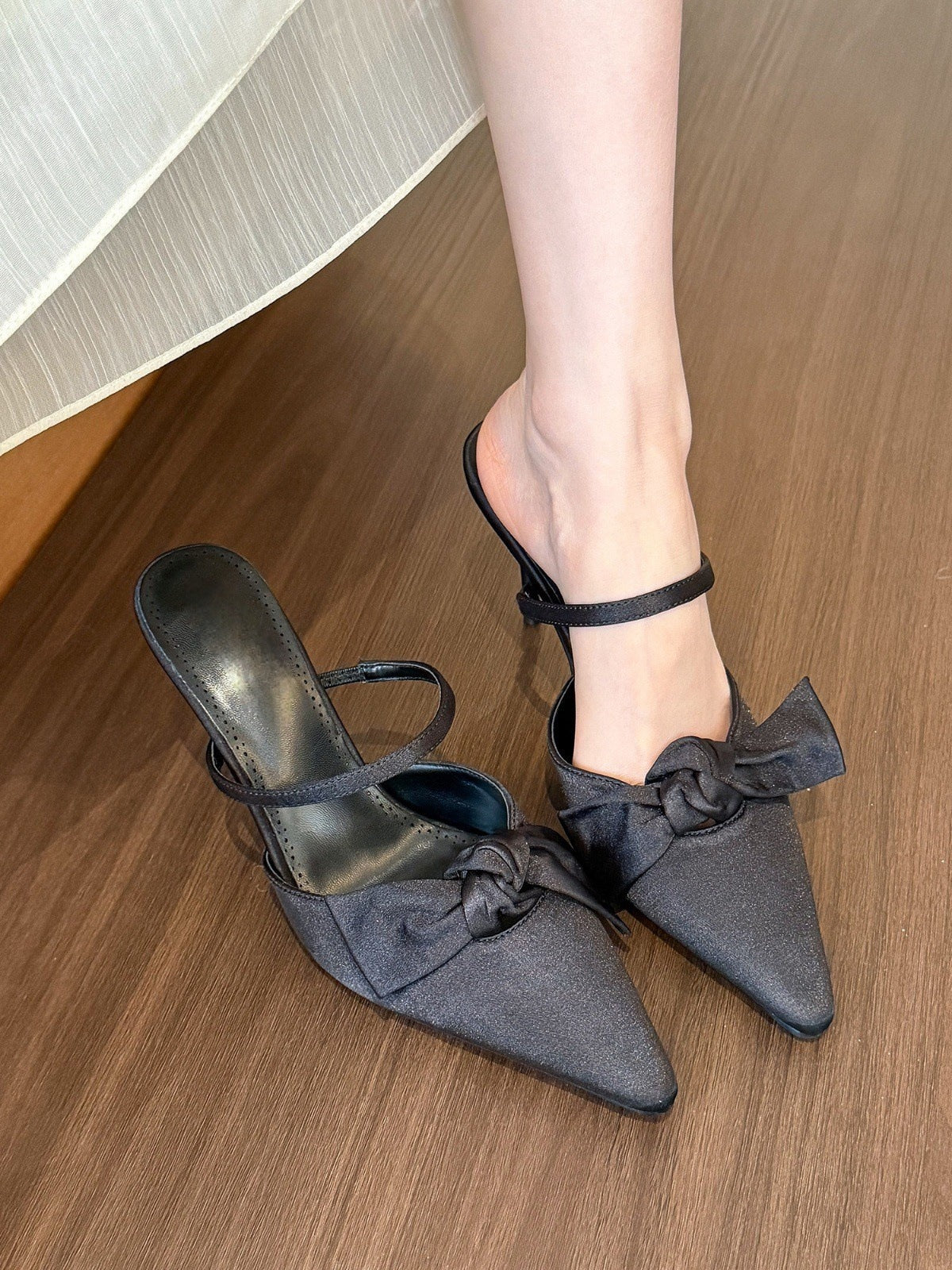 Satin Bow-Tie Pointed Toe Stiletto Heels - Free Shipping