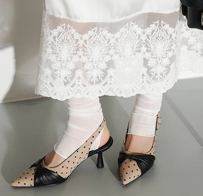 Polka Dot Pointed Toe Genuine Lambskin Slingback Heels - Free Shipping