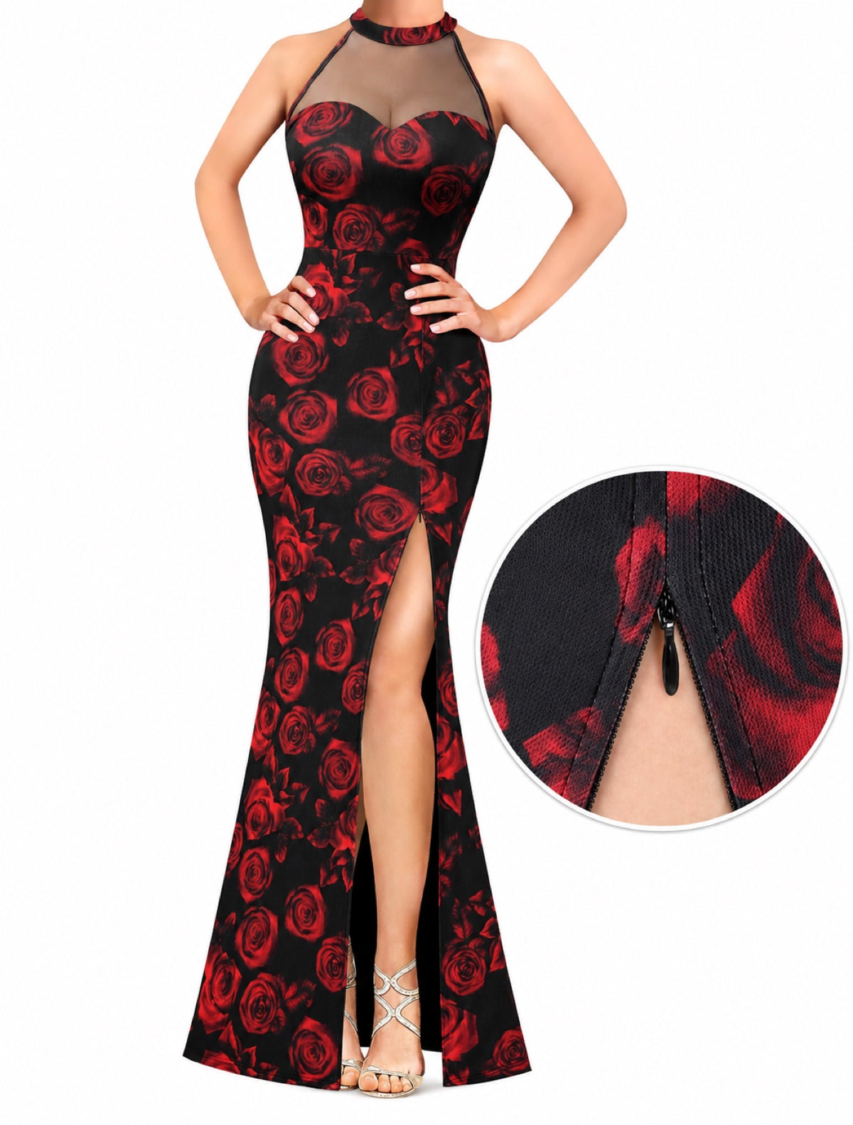 Elegant White Illusion Halter Sweetheart Slit Mermaid Maxi Dress - Formal Evening Gown - Free Shipping