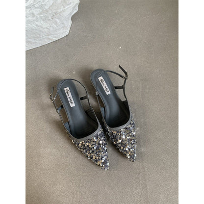 Sequin Pointed-Toe  French-Style Heels - Free Shipping