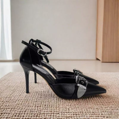 Black Pointed-Toe Hollow-Out Stiletto Heels - Free Shipping