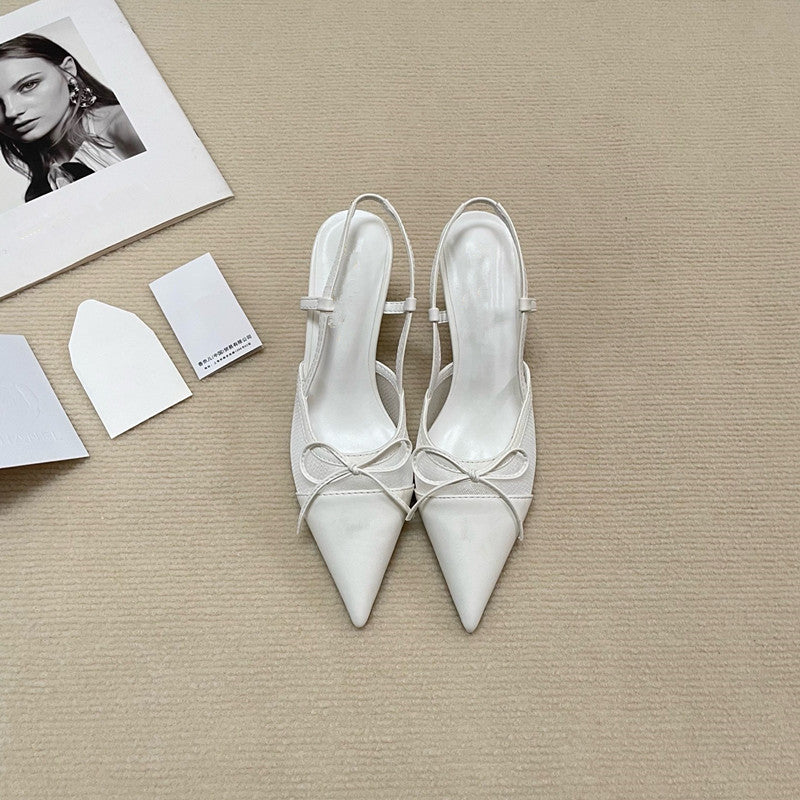 Classic Pointed Toe Slingback Leather Heels - Free Shipping