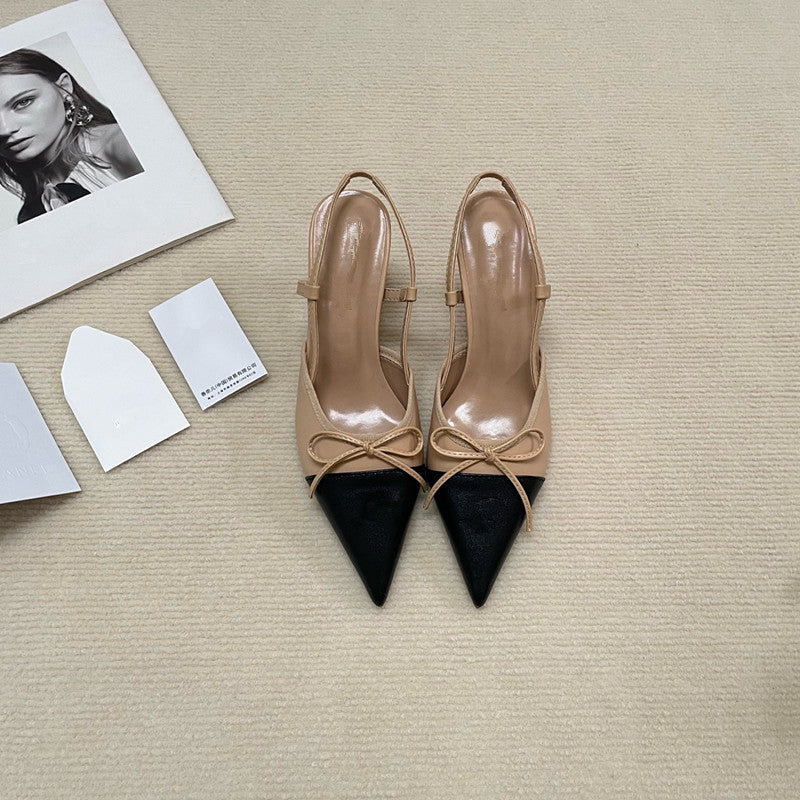 Classic Pointed Toe Slingback Leather Heels - Free Shipping