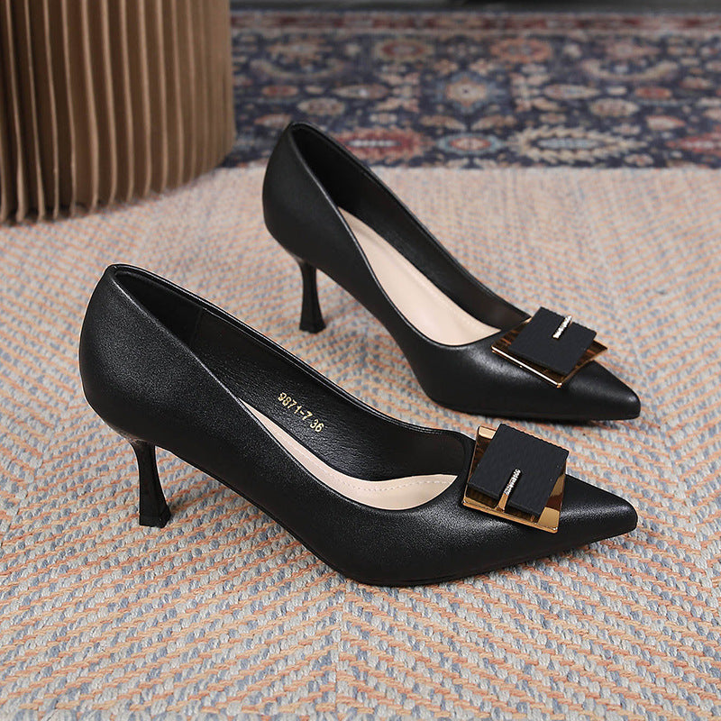 Rhinestone Pointed-Toe PU Leather Stiletto High Heels - Free Shipping