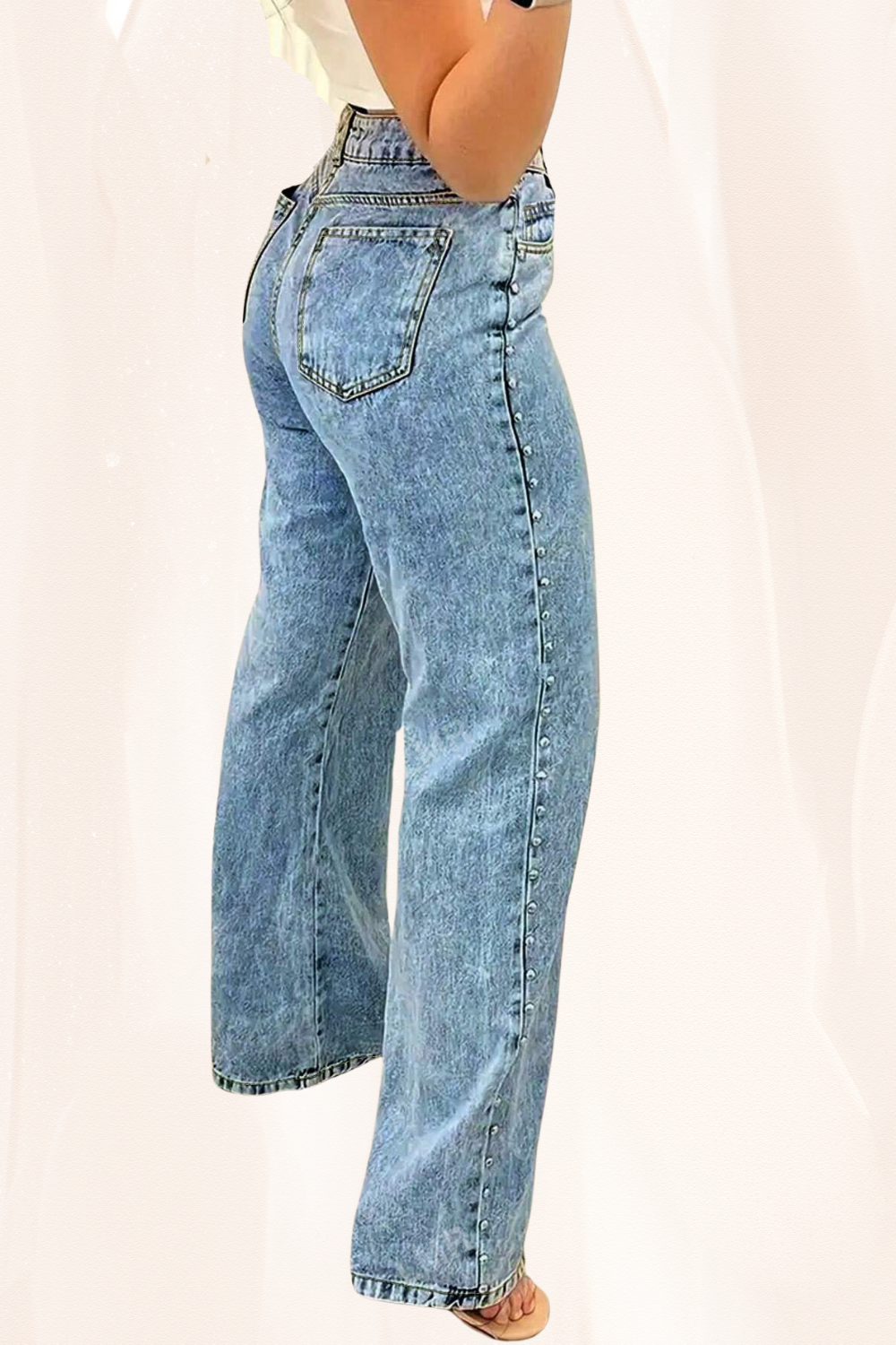 Chic Studded Denim Straight Leg Zipper Fly Jeans for Effortless Style-Free Shipping