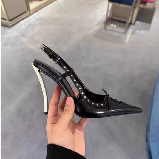 Pointed-Toe Rivet-Back Lace-Up Stiletto High Heels - Free Shipping
