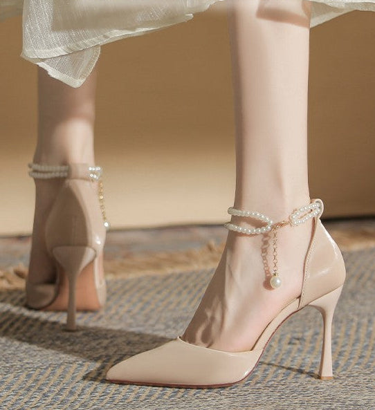 Pointed Toe Full-Grain Leather Minimalist Stiletto Heels - Free Shipping