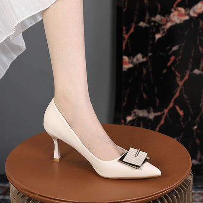Rhinestone Pointed-Toe PU Leather Stiletto High Heels - Free Shipping
