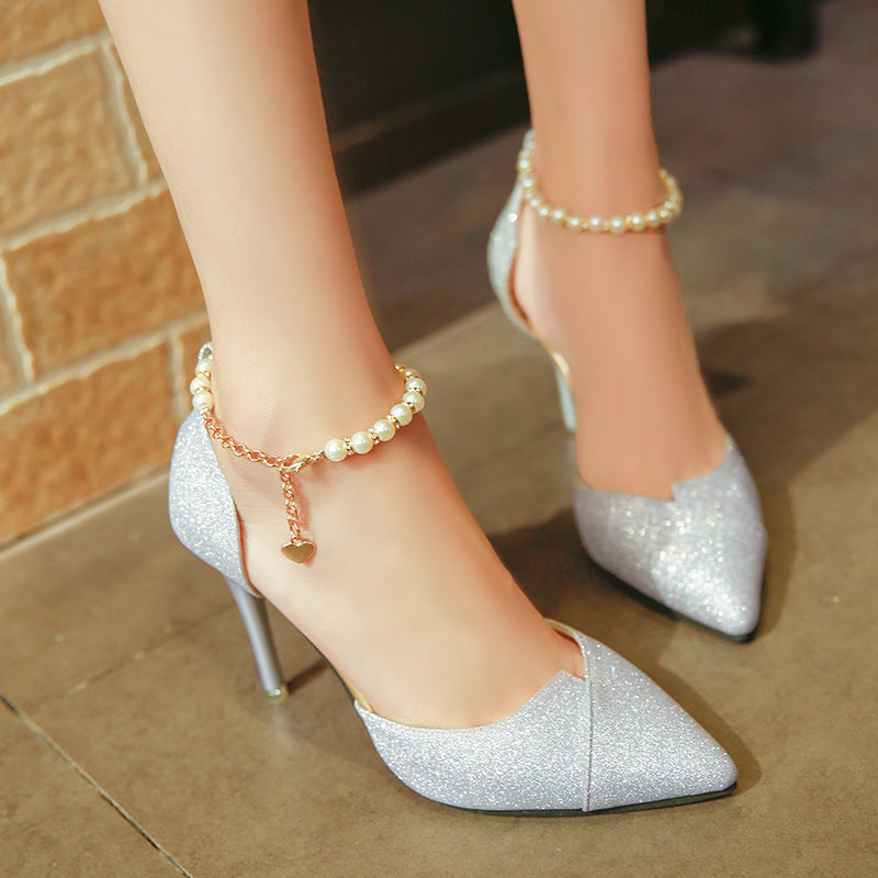Cutout Waterproof Open-Toe Metallic High Heels - Free Shipping