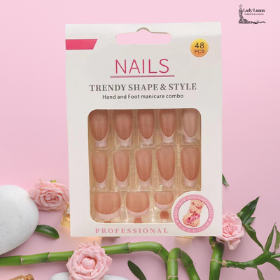 Classic Nude French Press-On Nail Set for Fingers and Toes, Shimmer and Glossy Finish-Free Shipping