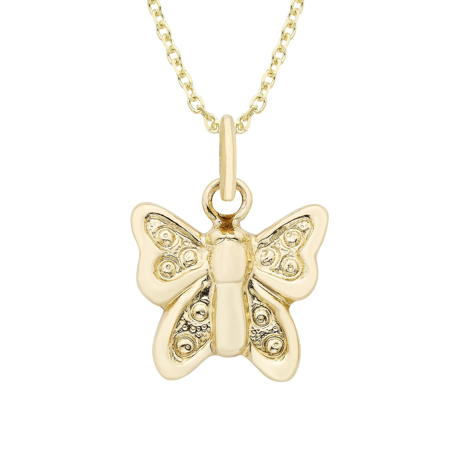 14K Gold Butterfly Charm Necklace 18 Inch Pendant Delicate - Free Shipping