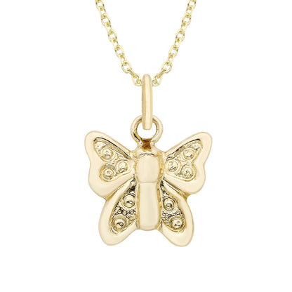 14K Gold Butterfly Charm Necklace 18 Inch Pendant Delicate - Free Shipping