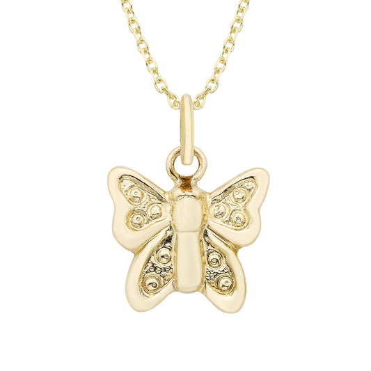 14K Gold Butterfly Charm Necklace 18 Inch Pendant Delicate - Free Shipping