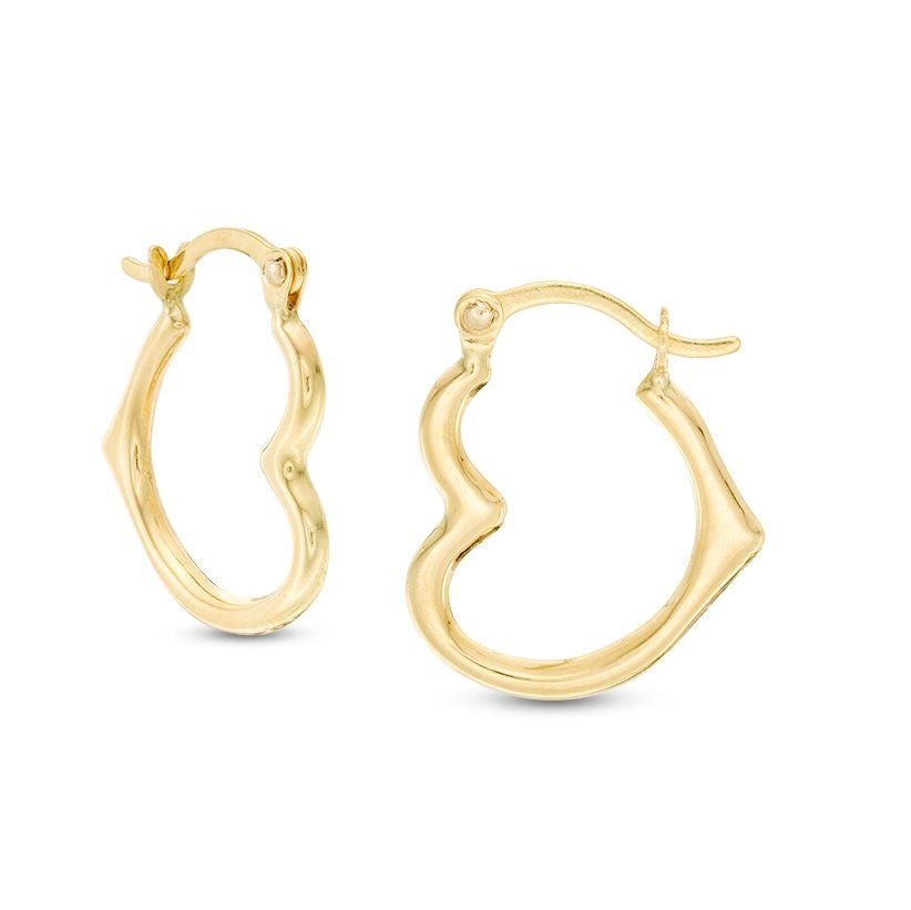 14K Gold Heart Hoop Earrings - Free Shipping