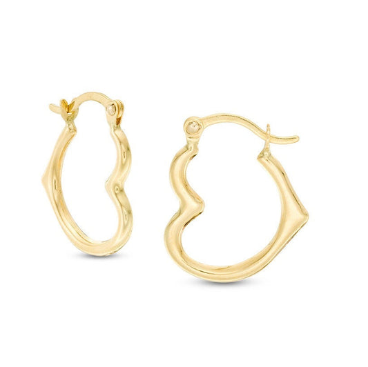 14K Gold Heart Hoop Earrings - Free Shipping