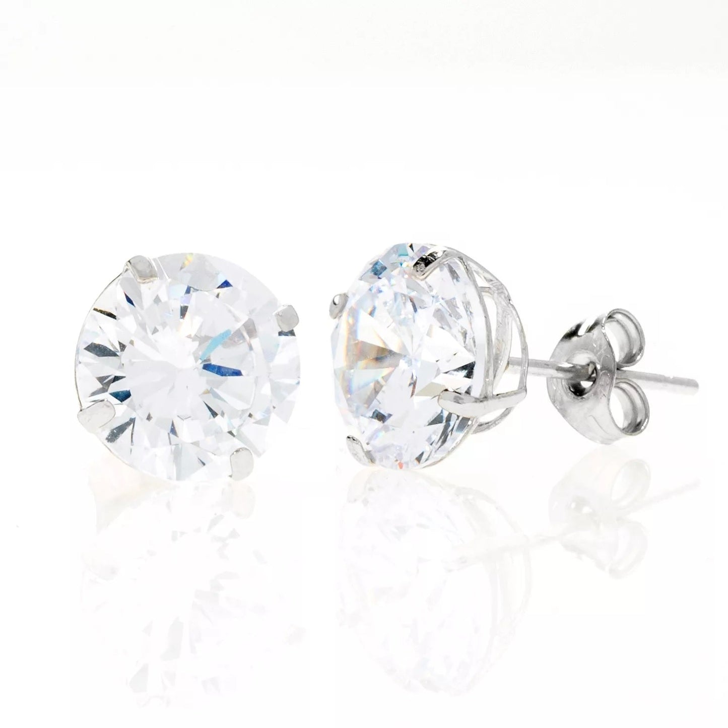 14K White Gold Simulated Diamond Round Stud Earrings - Free Shipping