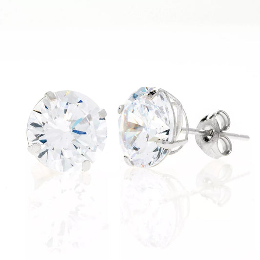 14K White Gold Simulated Diamond Round Stud Earrings - Free Shipping