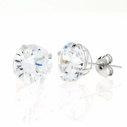 14K White Gold Simulated Diamond Round Stud Earrings - Free Shipping