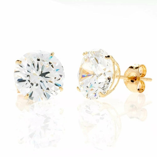 14K Yellow Gold Simulated Diamond Round Stud Earrings - Free Shipping