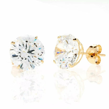 14K Yellow Gold Simulated Diamond Round Stud Earrings - Free Shipping