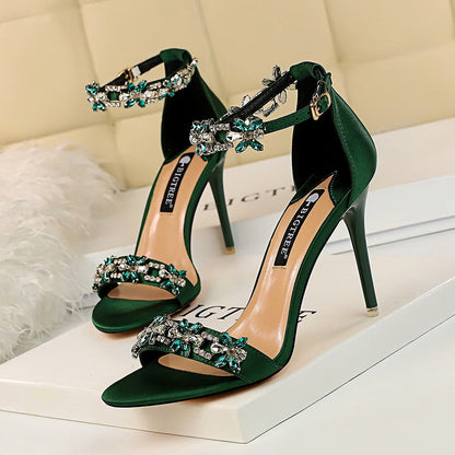 Stylish Rhinestone Stiletto Ankle Strap High Heels - Free Shipping
