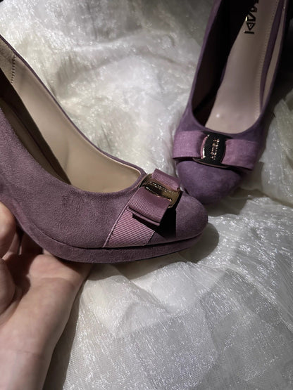 French-Style Vintage Suede Wedge Heels with Metal Buckles - Free Shipping