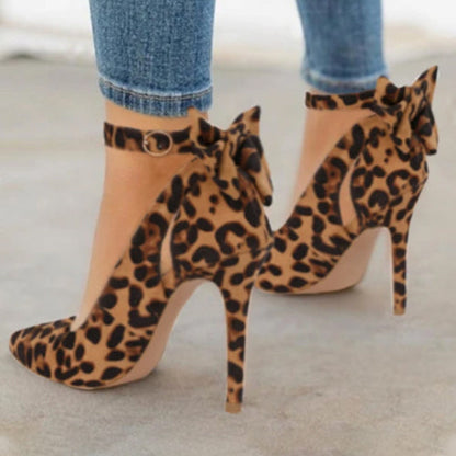 Bow Pointed-Toe Faux Leather Stiletto High Heels - Free Shipping
