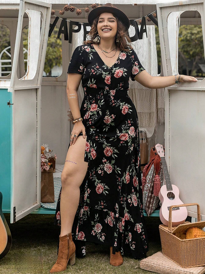 Elegant Floral Plus Size Maxi Dress in Bohemian Style - Perfect for Any Occasion-Free Shipping