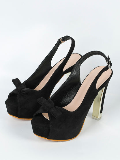 Elegant Peep Toe Slingback Bow Knot Platform Chunky Heels-Free Shipping