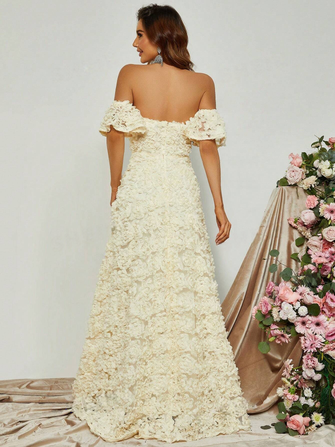 Enchanting Off Shoulder Floral Appliques Formal Dress-Free Shipping