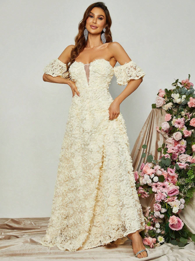 Enchanting Off Shoulder Floral Appliques Formal Dress-Free Shipping