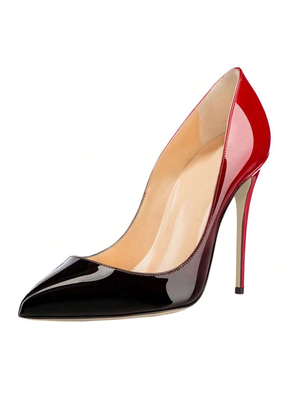 Elegant Two-Tone Patent Pointed Toe Stiletto High Heel Pumps